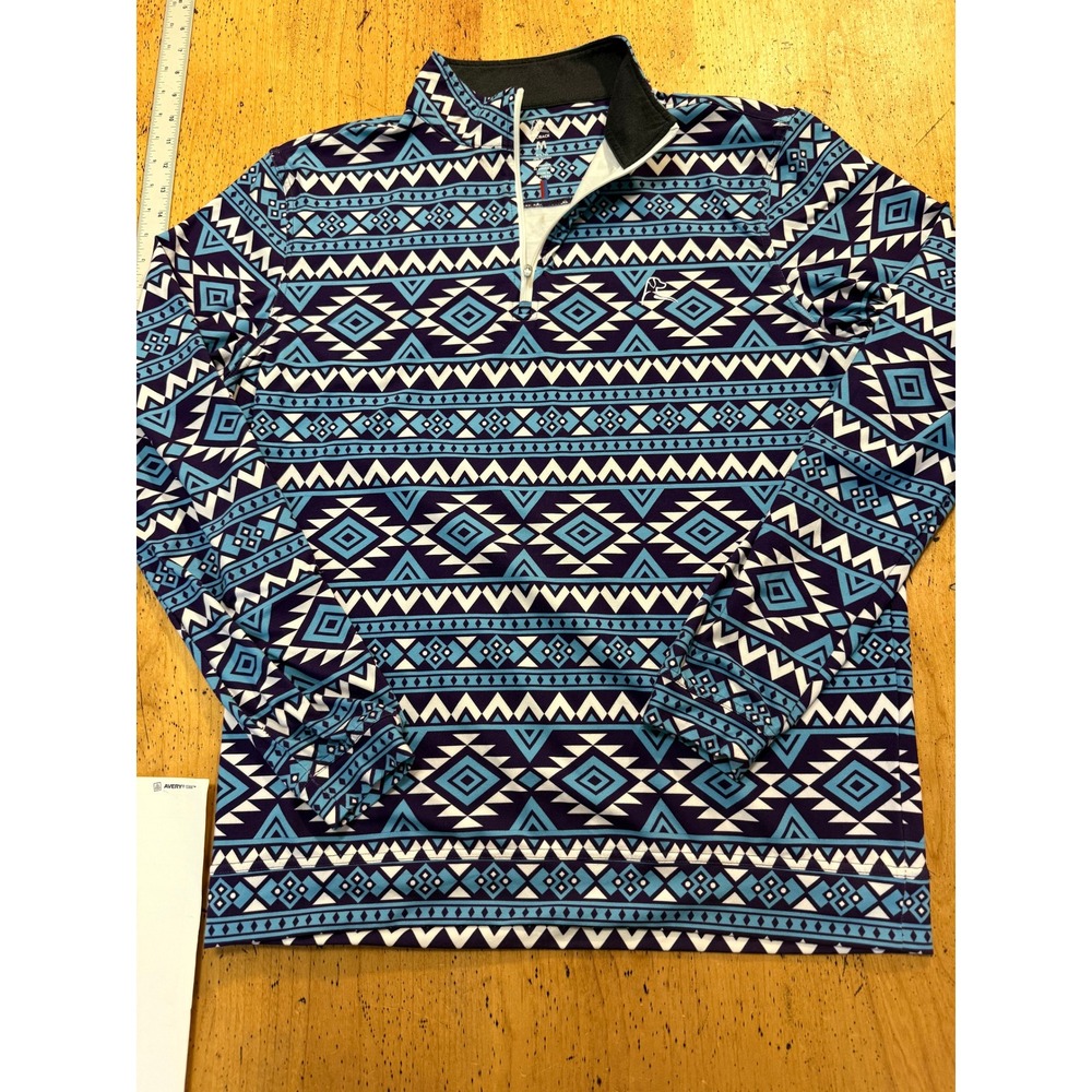Rhoback Quarter Zip Size M Blue Aztec Geometric Performance Pullover Mens